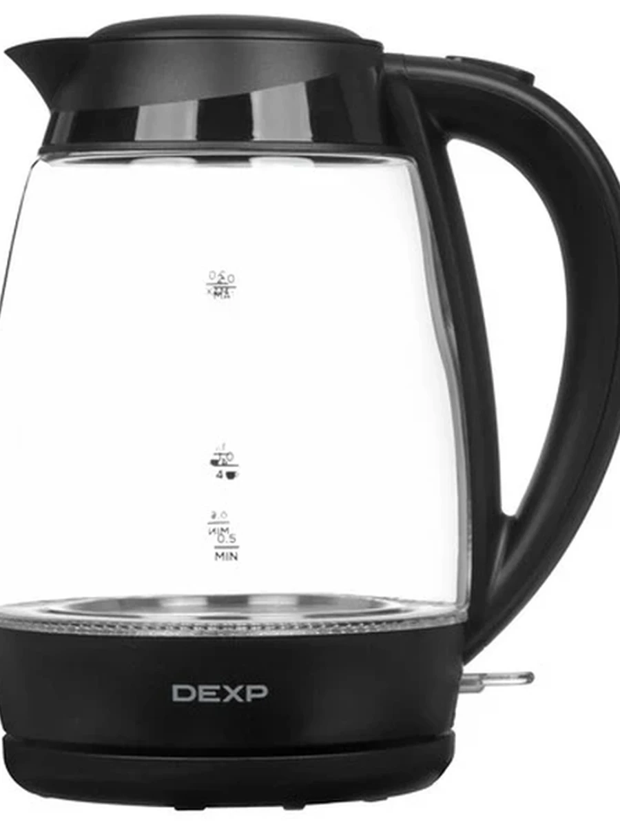 Электрочайник DEXP DK-0830 [Стекло, 2 л,  широкая подсветка, Strix] Черный