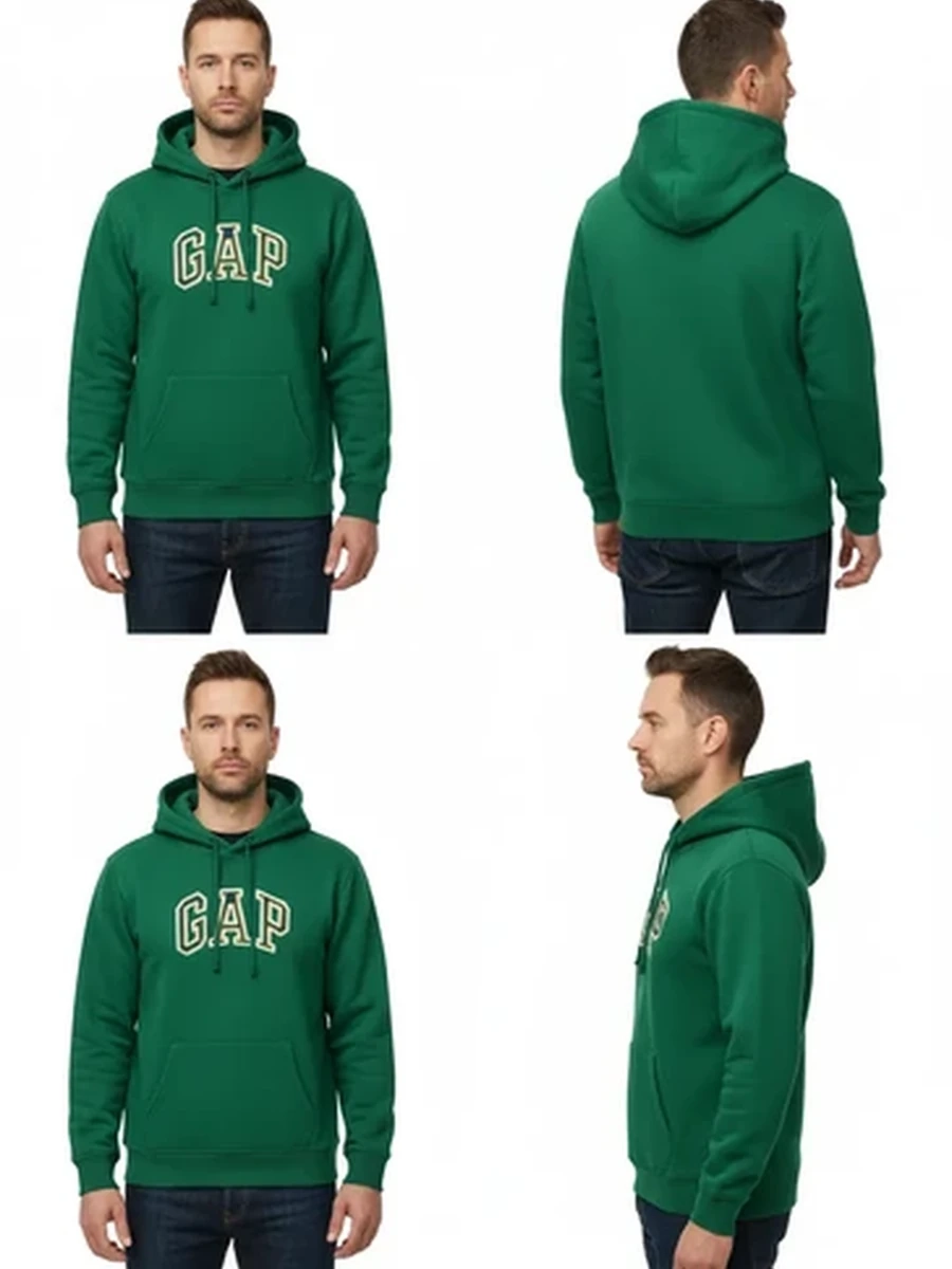 Худи унисекс GAP зеленое с вышитым логотипом и карманом-кенгуру
