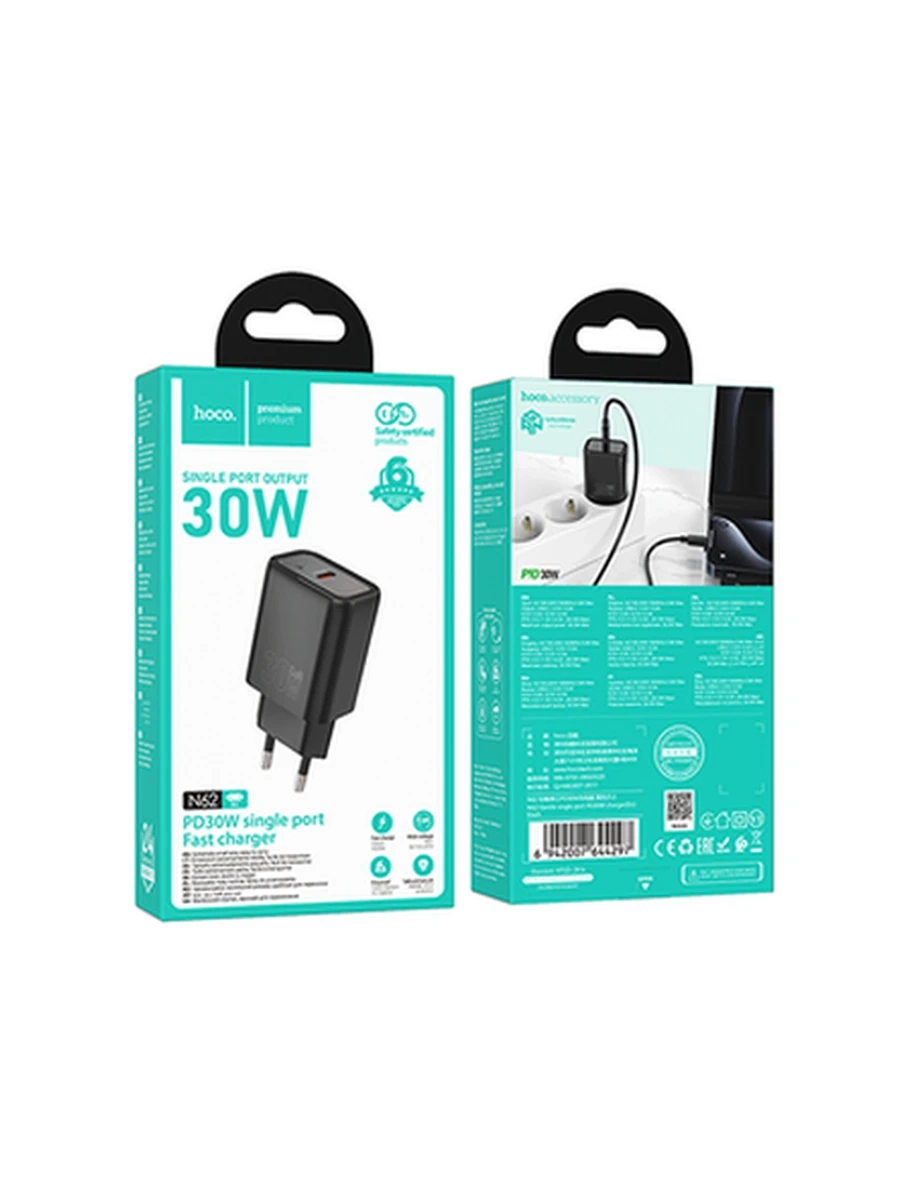 Сетевые адаптеры HOCO N62 Gentle single port PD30W charger(EU)(Black)