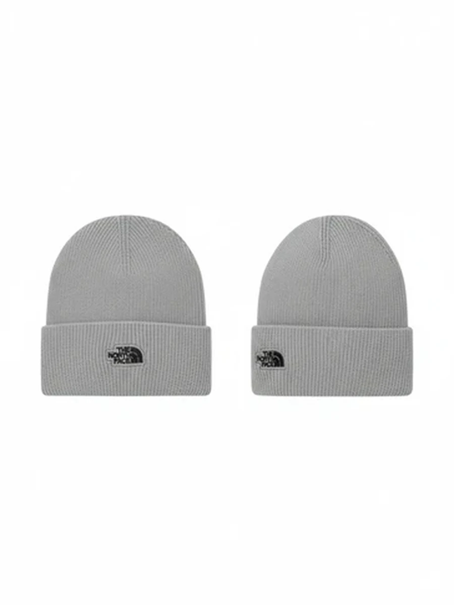 Шапка бини The North Face серая вязаная зимняя унисекс