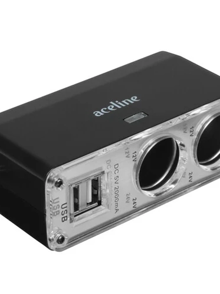 Разветвитель автоприкуривателя Aceline AC-203  [Прикуриватель - 2/USB - 2/Удлинитель]