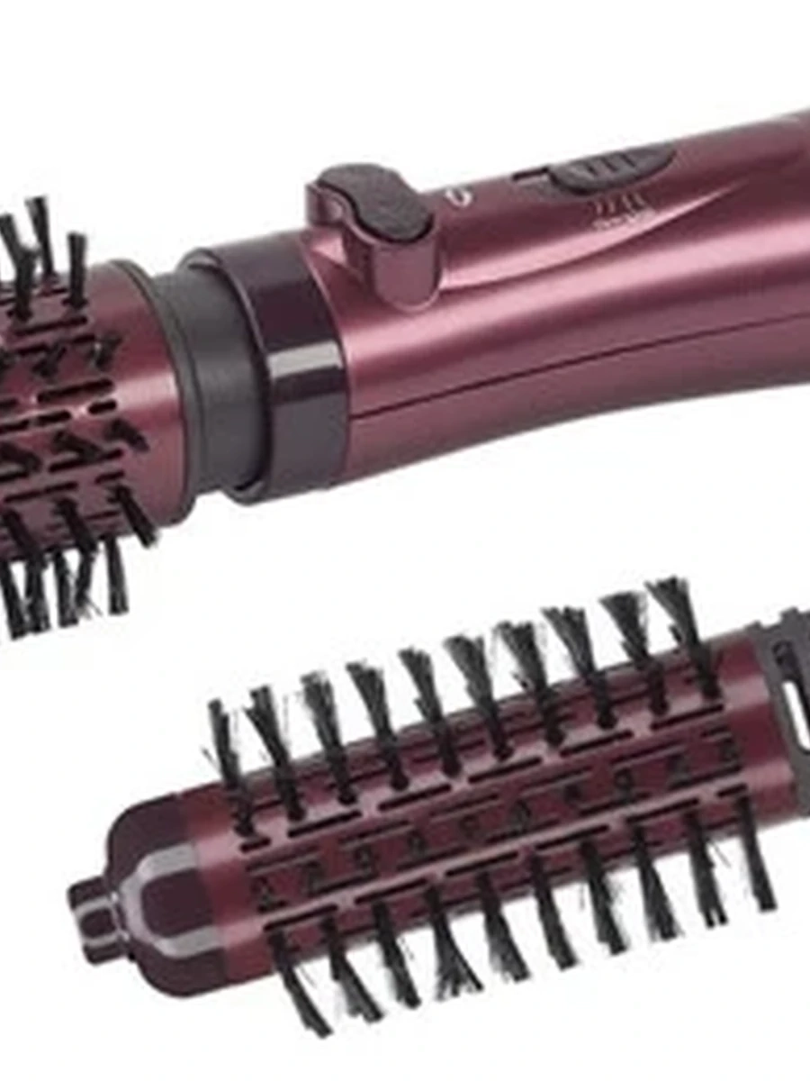 Фен-щетка Polaris PHS 1020RK бордовый [вращение, 1000 Вт, 2 насадки]