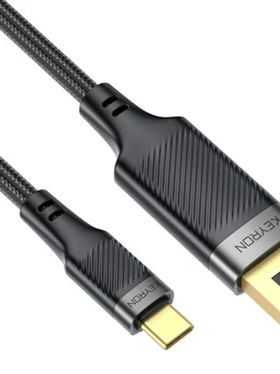 Кабель USB-C (M) - DisplayPort (M) 1.8м, KEYRON K-CDP8K18 [вер. 4-1.4; 8K@60Hz/4K@144Hz; металл; нейлон; черный]