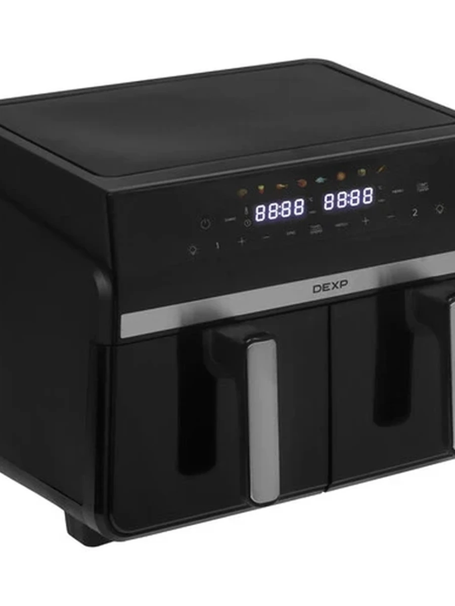 Аэрогриль DEXP DAF-2210 DoubleFry [2200Вт,2 чаши, 5+5 литров,щипцы,формы 100шт,керамика,черный]