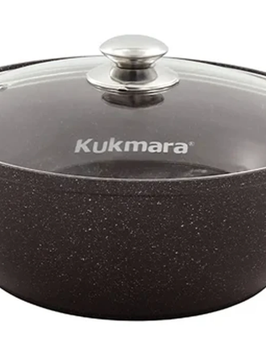 Кастрюля-жаровня Kukmara 5л диаметром 28см со стеклянной крышкой, АП (кофейный мрамор)