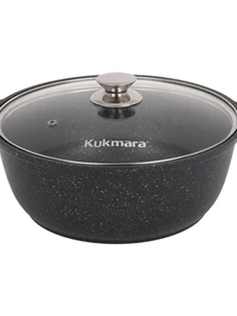 Кастрюля-жаровня Kukmara 4л с антипригарным покрытием (темный мрамор) со стеклянной крышкой