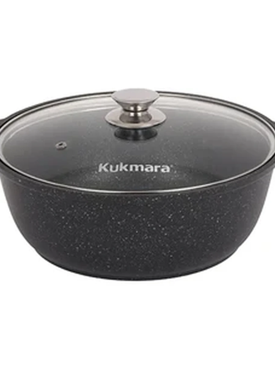 Кастрюля-жаровня Kukmara 3л с антипригарным покрытием (темный мрамор) со стеклянной крышкой