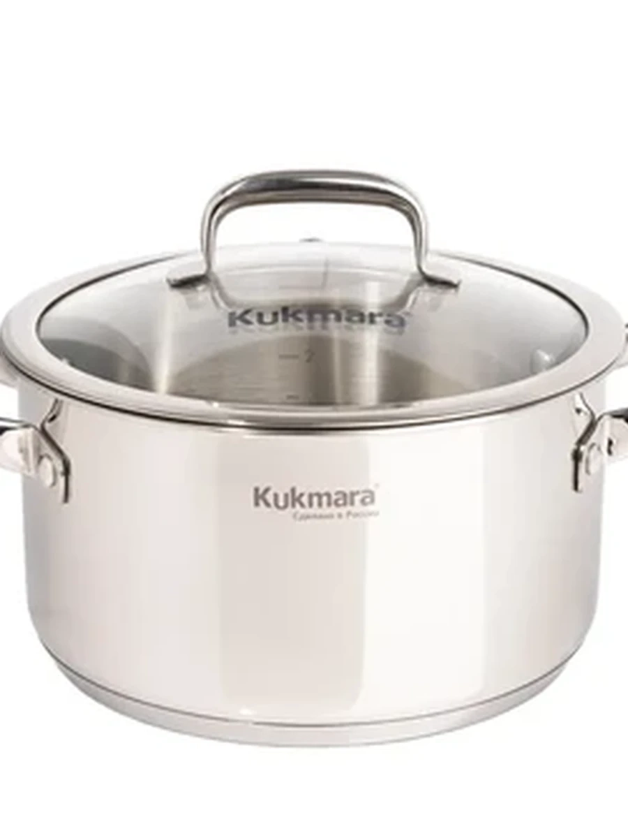 Кастрюля Kukmara из нержавеющей стали 3л со стеклянной крышкой, линия Leon
