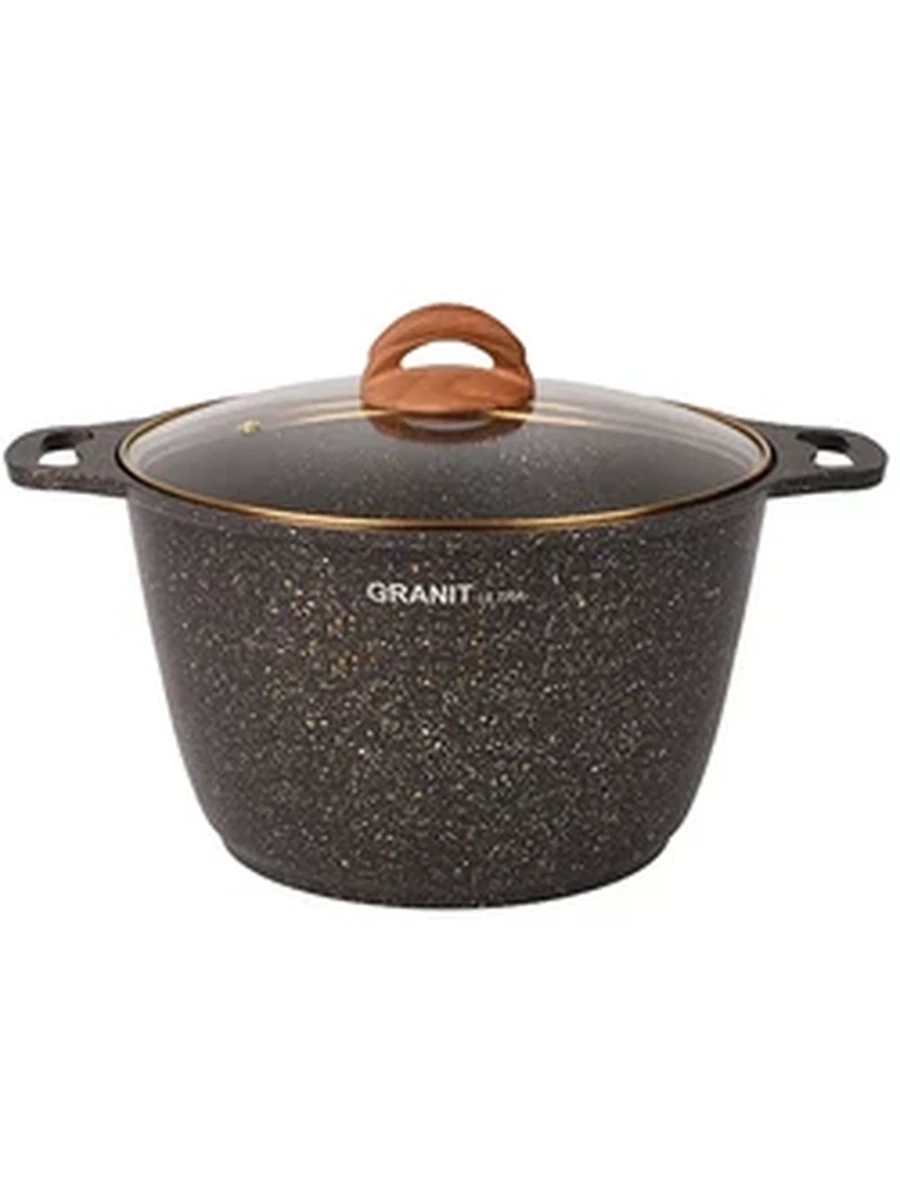 Кастрюля Kukmara 8л со стекл. крышкой, АП линия Granit ultra (black-gold)
