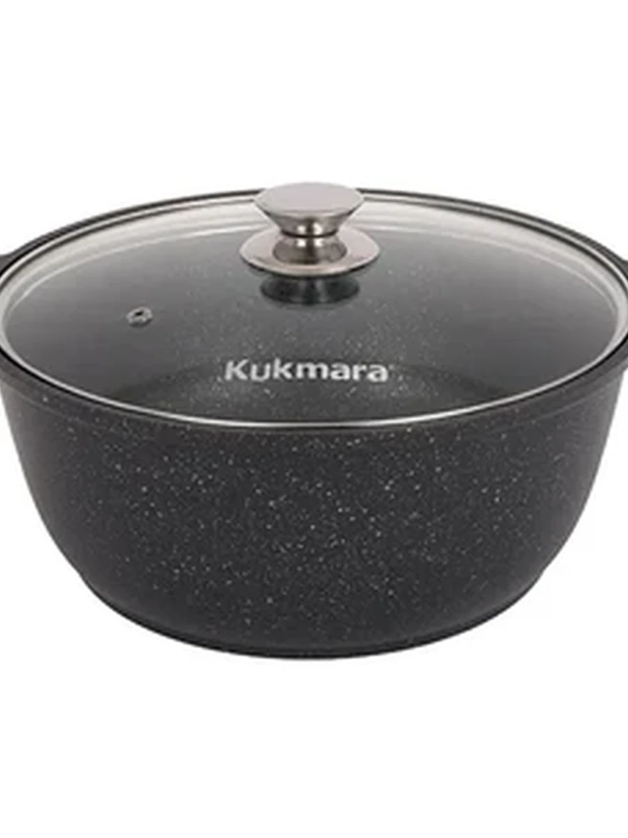 Кастрюля-жаровня Kukmara 5л с антипригарным покрытием (темный мрамор) со стеклянной крышкой