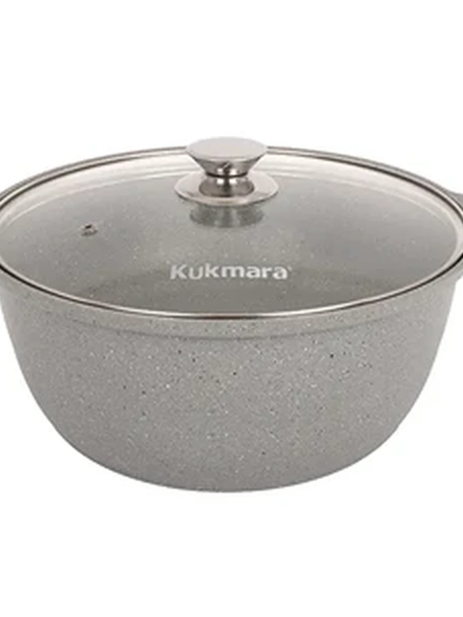 Кастрюля-жаровня Kukmara 5л с антипригарным покрытием (светлый мрамор) со стеклянной крышкой