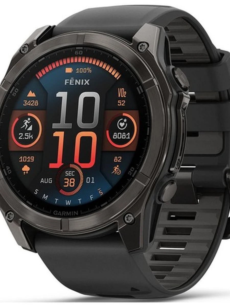 FENIX 8 - 51 MM SOLAR SAPPHIRE CARBON GRAY DLC TITANIUM WITH BLACK/PEBBLE GRAY SILICONE