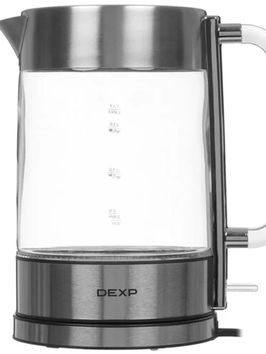 Электрочайник DEXP DK-304TH [стекло, металл, 1.7 л, 2000 Вт, прозрачная ручка, съемная крышка] Серый металлик