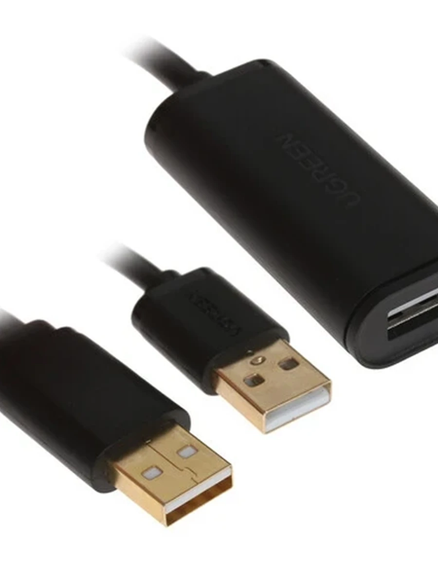 Кабель активный USB A (M) - USB A (F), 10m, Ugreen [US137] Черный + доп.питание
