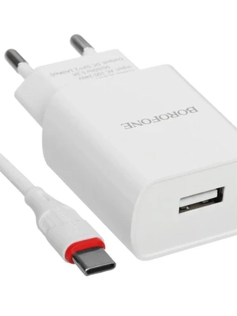 Сетевое зарядное устройство Borofone BA20A Sharp [2.1 А, 5 В, USB Type-C] белое, кабель 1м