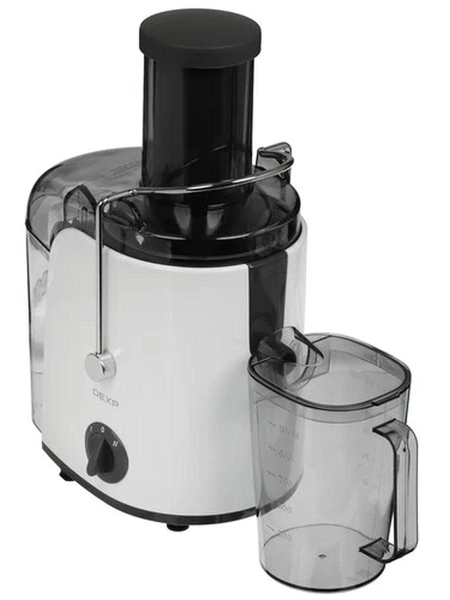 Соковыжималка DEXP  DJR-1100P  [Центробежная, 800 Вт, 2 скорости, ширина горловины 75 мм, контейнер для сока 1100 мл, материал корпуса пластик]
