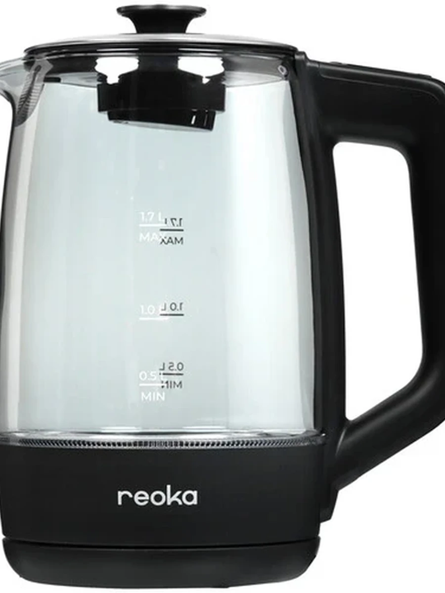 Электрочайник Reoka RKEK-14T [Стекло, 1.7 л, 1900 Вт, залив воды через крышку, поддержание t, дымчатое стекло] Черный