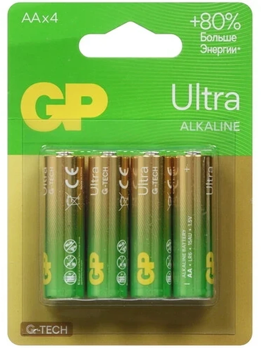 Батарейка GP Ultra [AA, Щелочная, 4 шт.](Новая упаковка)