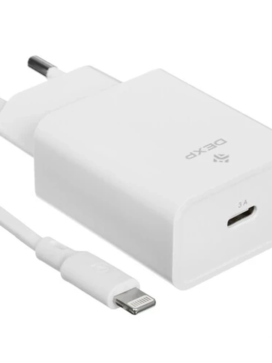 СЗУ DEXP IET25CD + кабель 8pin с наклейкой  [20W,USB-C, PD, кабель 8pin, белый]