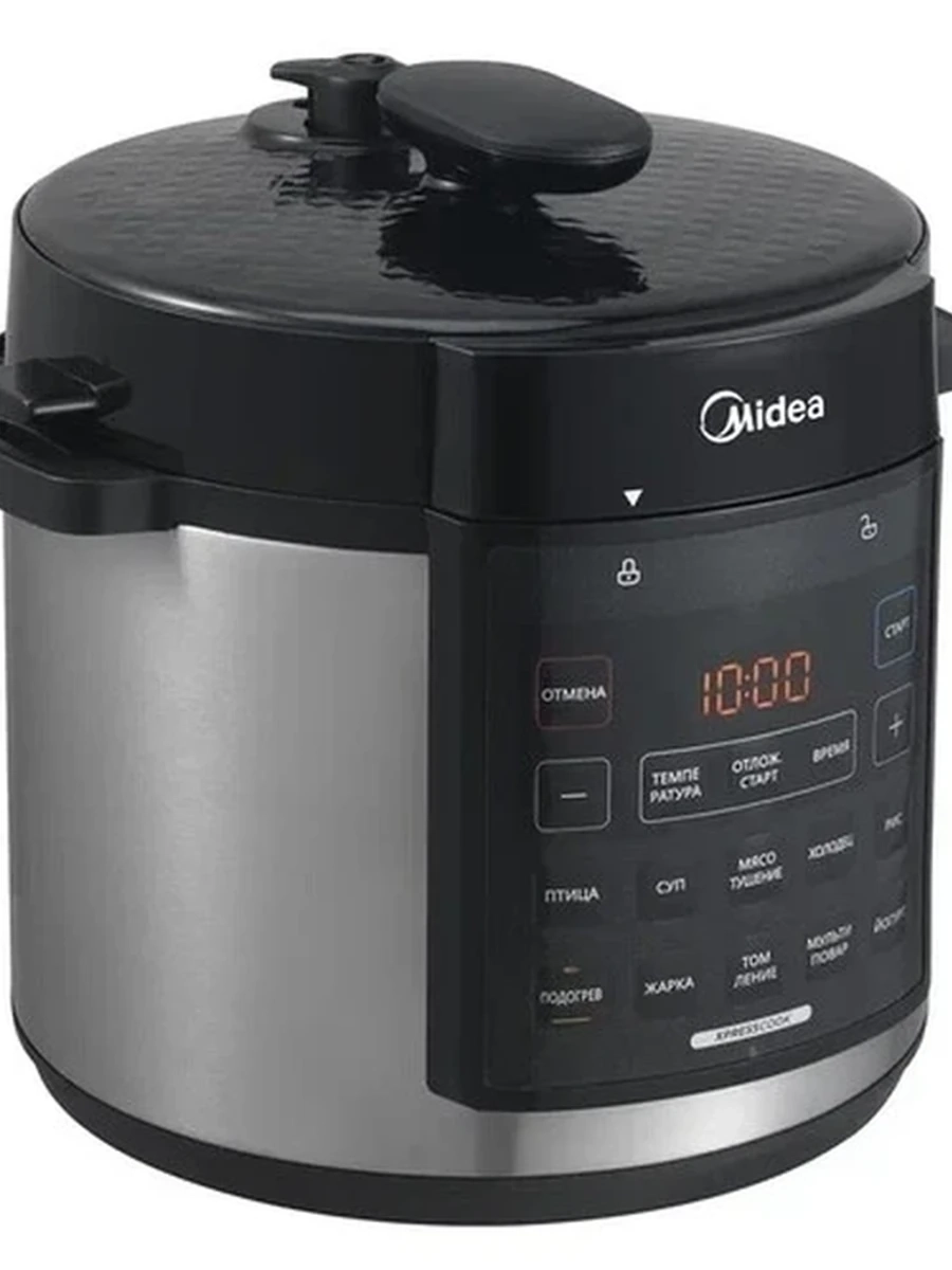 Мультиварка-скороварка Midea MPC-6042 [6 л, 1000Вт, управление - кнопки, 10 автопрограмм, дисплей, серебристый, черный]