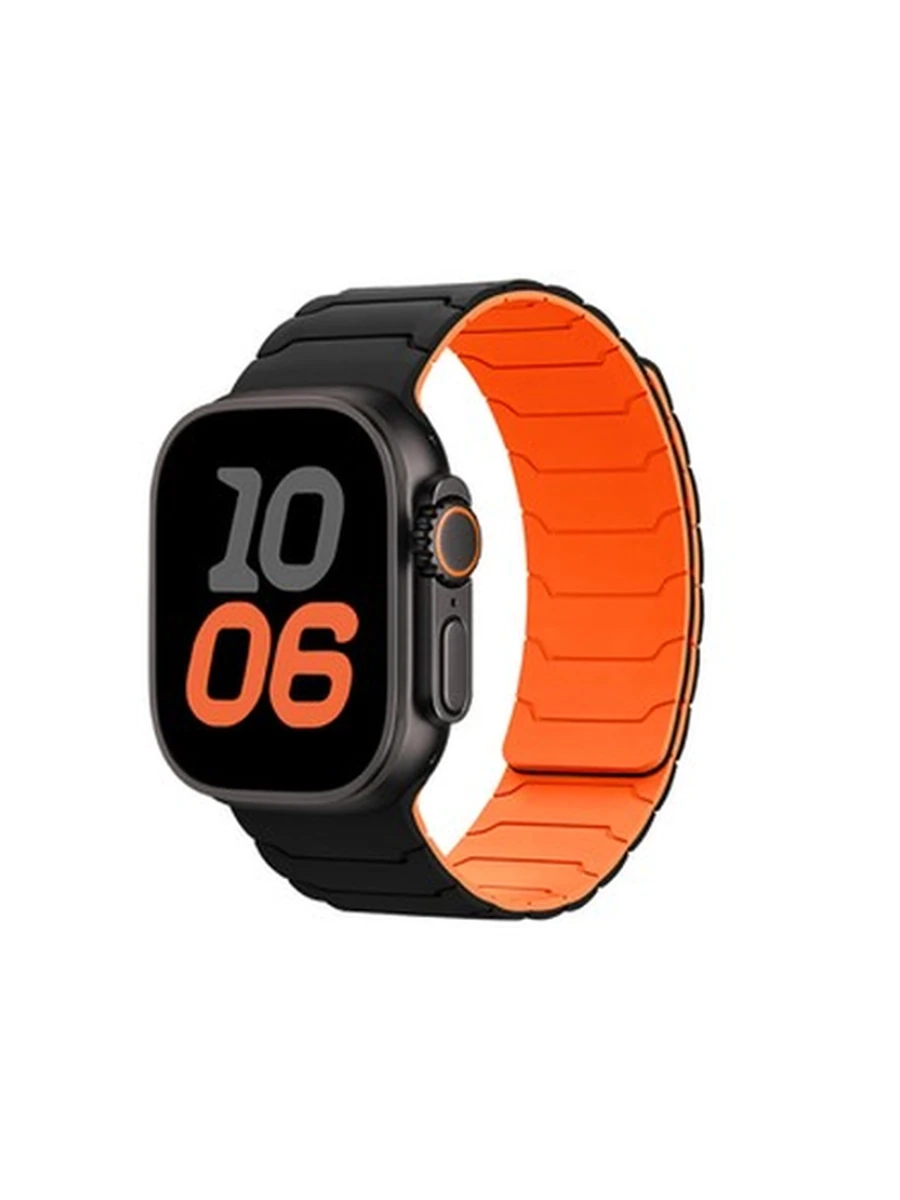 Ремешки HOCO iWatch WA39 Flexible series magnetic silicone strap(44/45/46/49mm)black with orange