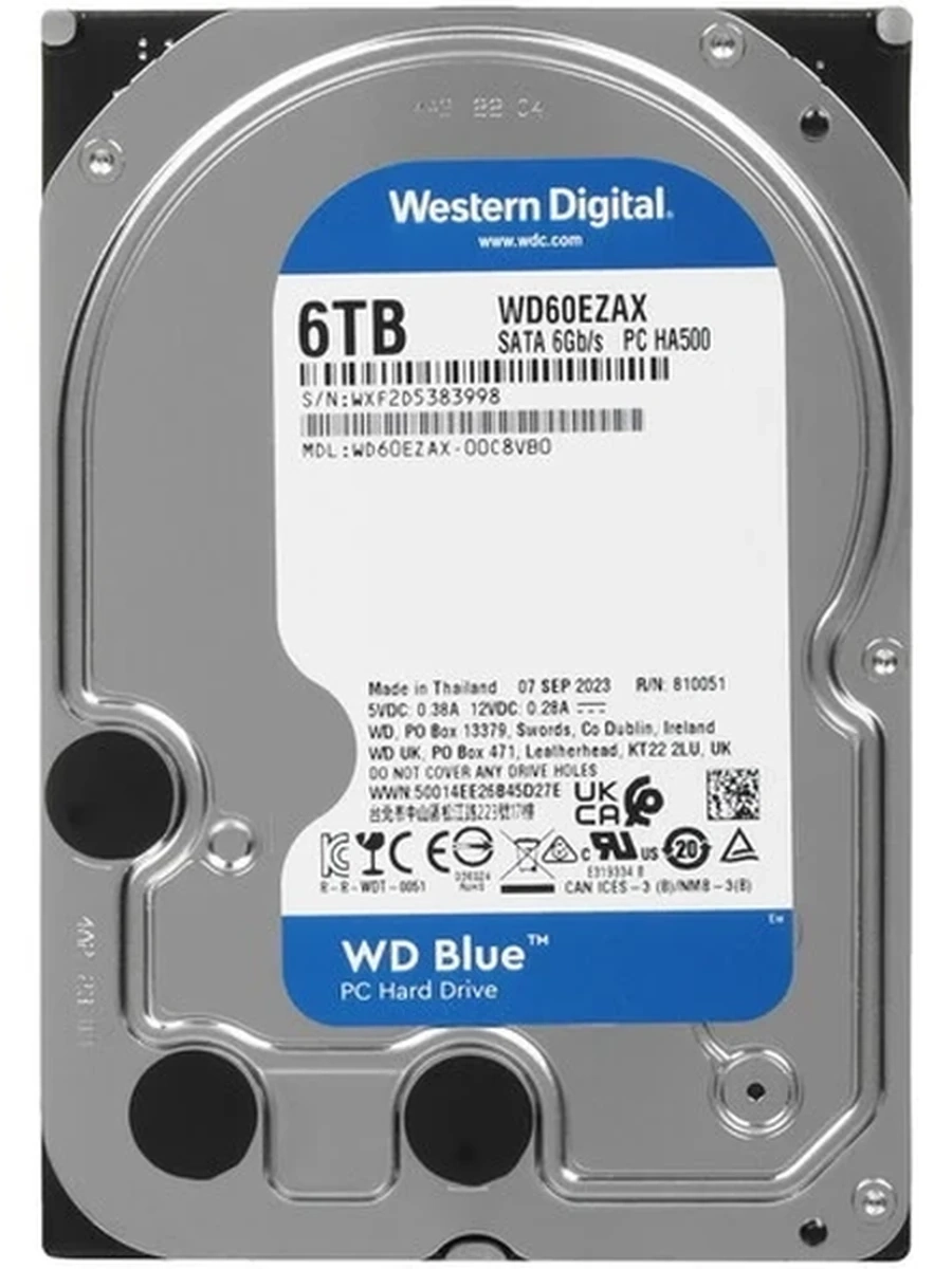 Жесткий диск SATA-3 6Tb WD Blue 5400rpm [WD60EZAX] Cache 256MB EU/CN