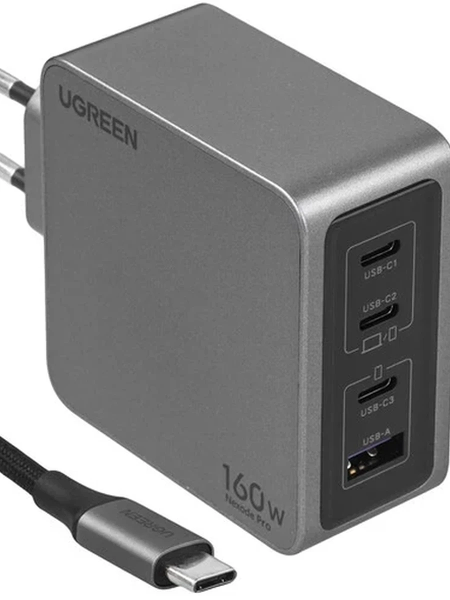 Сетевое зарядное устройство Ugreen X763 серый [мощность - 160 Вт, 5 А, до 28 В, USB Type-C, AFC, BC1.2, FCP, PD 3.0]
