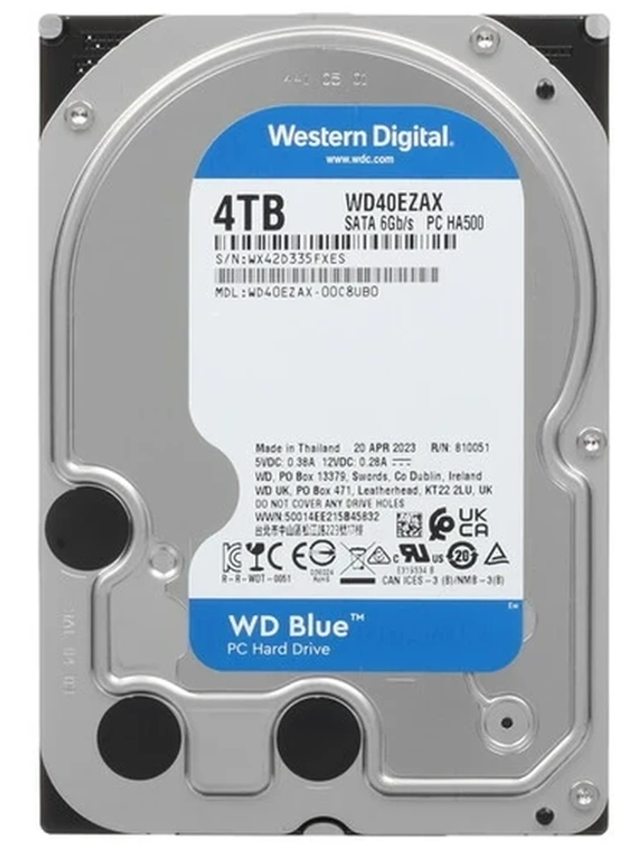Жесткий диск SATA-3 4Tb WD Blue 5400rpm [WD40EZAX] Cache 256MB  EU/CN