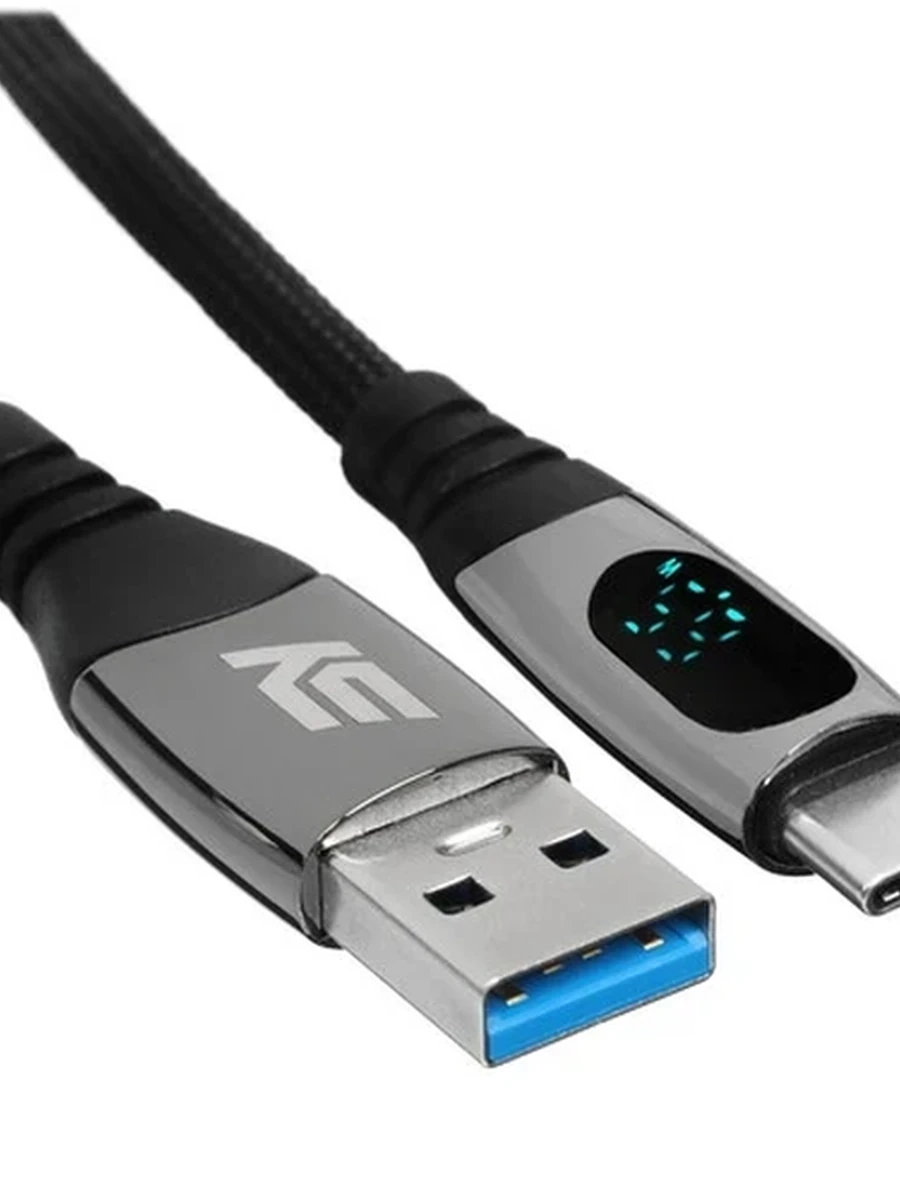 Кабель USB-C - USB 3.0 KEYRON (1,5м, 60W, 3А, Круглый, двойная нейлоновая оплетка, оцинкованные коннекторы, LED дисплей, Черный)[IET2023C01]