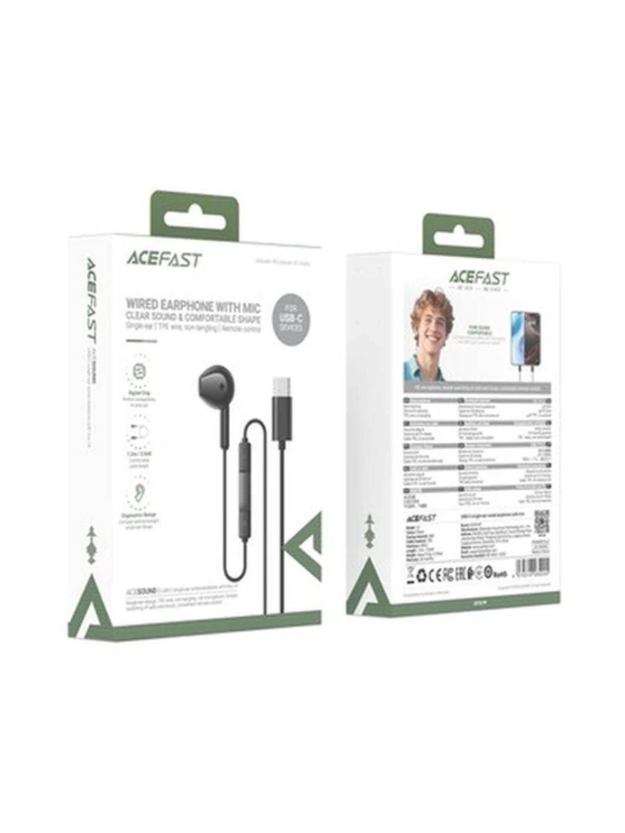 Наушники ACEFAST L9 usb-c single-ear wired earphone with mic,black