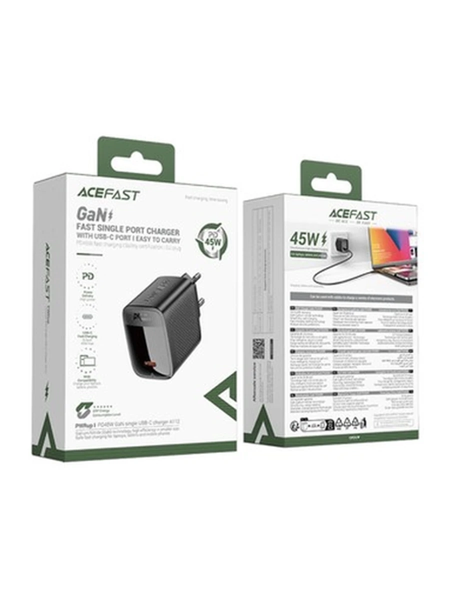 Сетевые адаптеры ACEFAST A112 PD45W GaN single USB-C charger,black (EU)