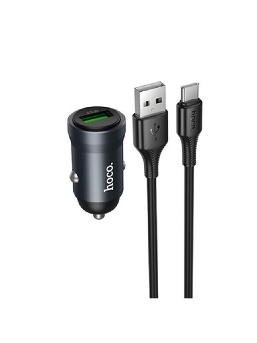 Авто Зарядное Устройство  HOCO Z62 Energy single-port QC3.0 car charger set(Type-C) (Metal Gray)