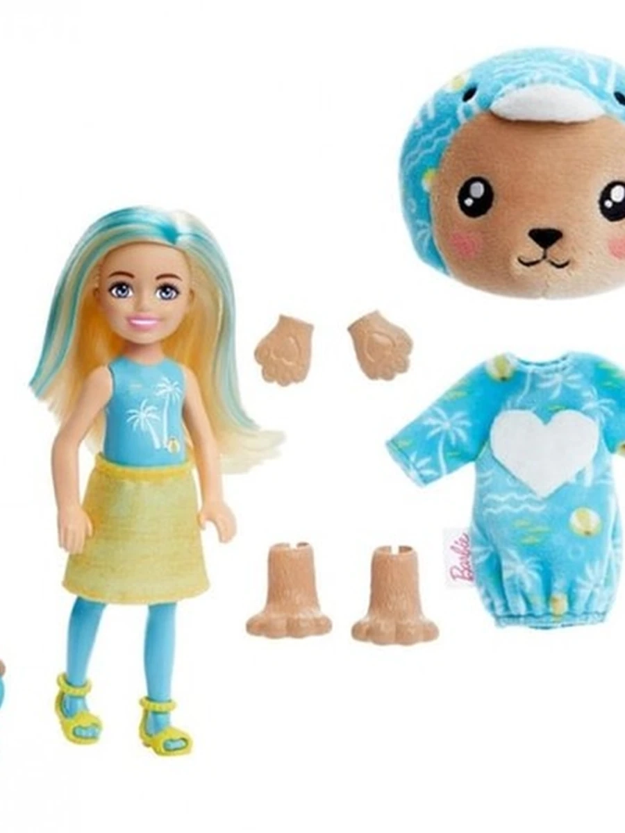 Кукла Barbie Cutie Reveal Chelsea в костюме мишки-дельфина с 6 сюрпризами HRK30
