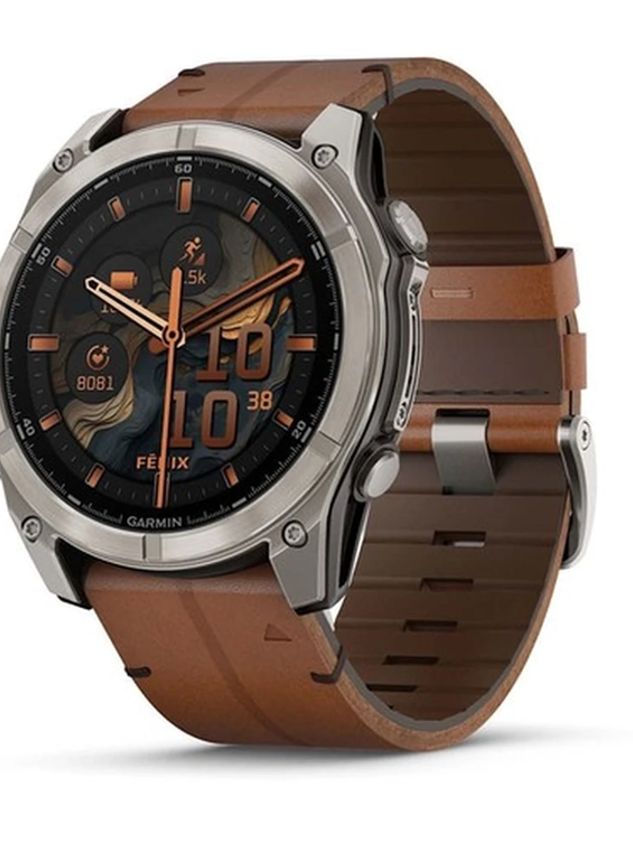 Garmin Fenix 8 - 51 mm AMOLED Sapphire Titanium / Chestnut Leather Band