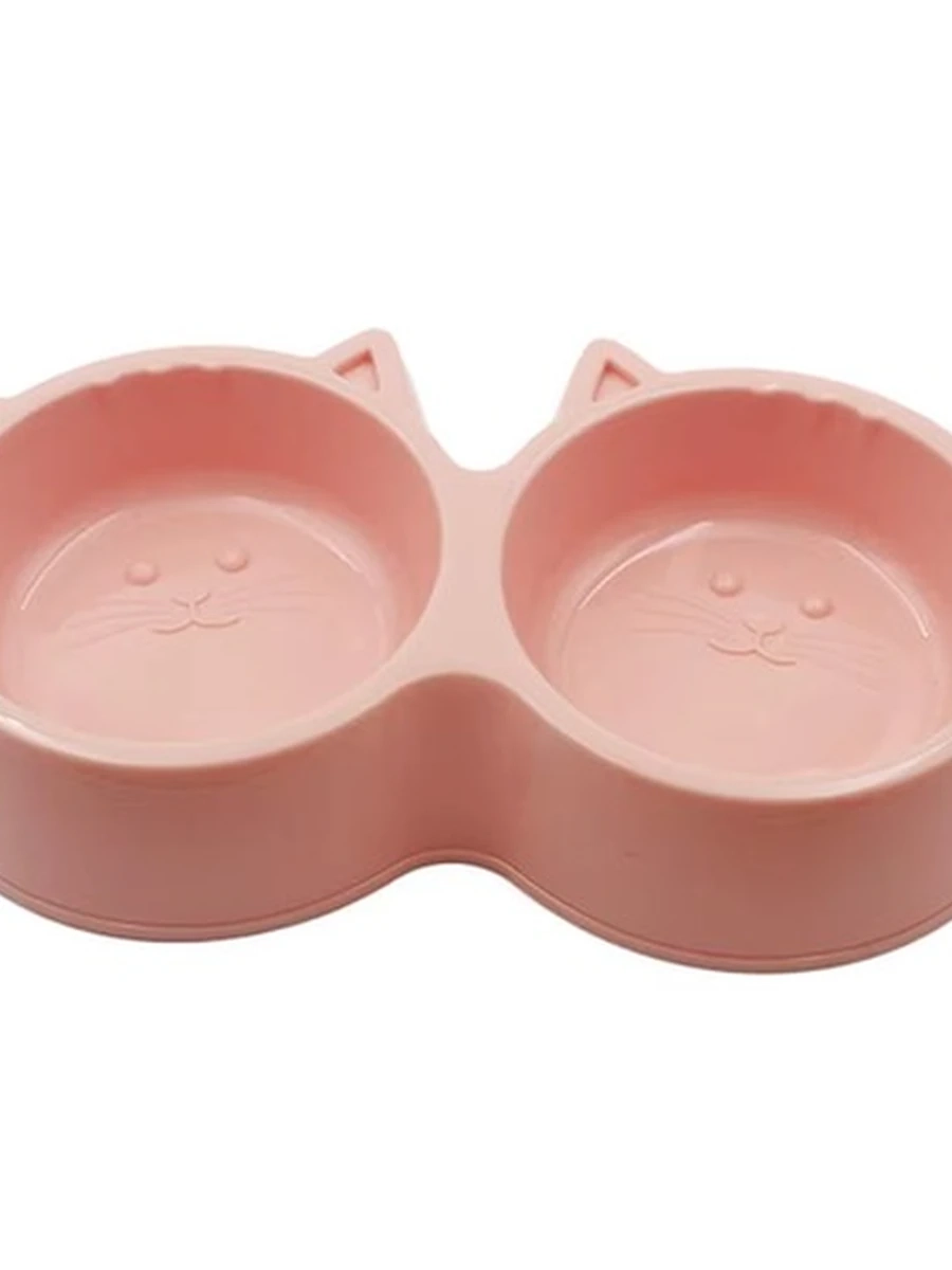 Миска Двойная с головой кошки розовый /PET-BOWL-4/ (ЭлЧин)