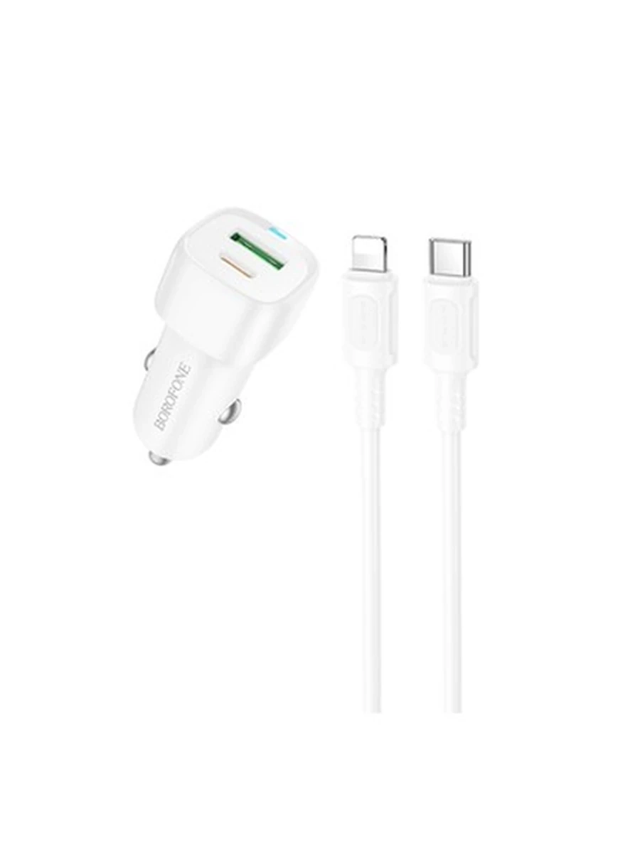 Авто Зарядное Устройство BOROFONE BZ34B Cloud PD38W(1C1A) car charger set(C to iP) (White)