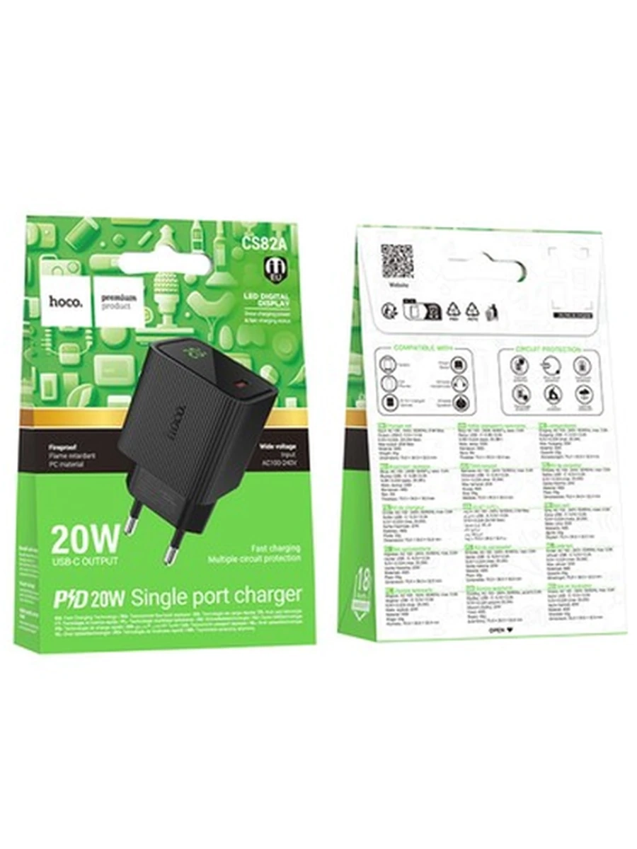 Сетевые адаптеры HOCO CS82A Excellent single port PD20W charger with digital display(EU) (black)