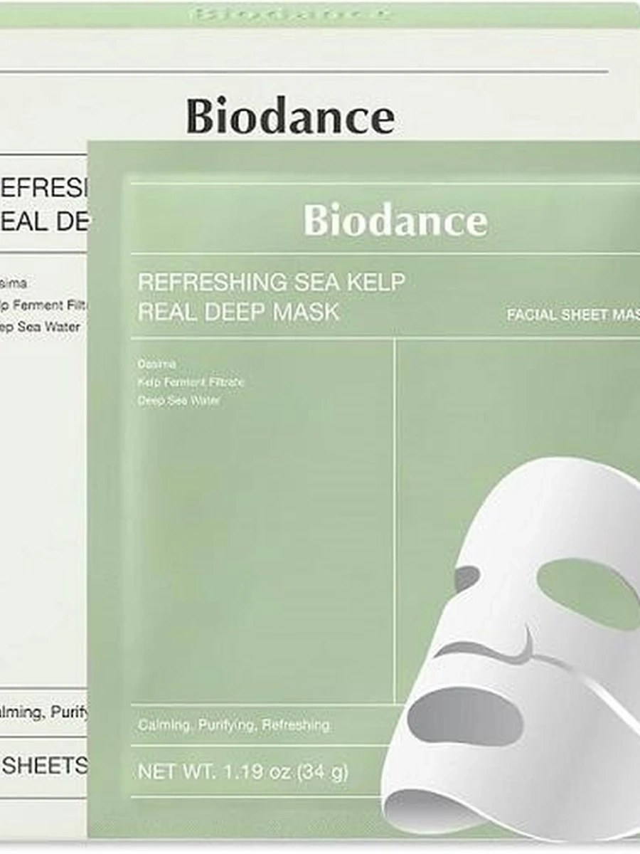 НАБОР ГИДРОГЕЛЕВЫХ МАСОК REFRESHING SEA KELP REAL DEEP MASK 34G*4EA (BIODANCE)