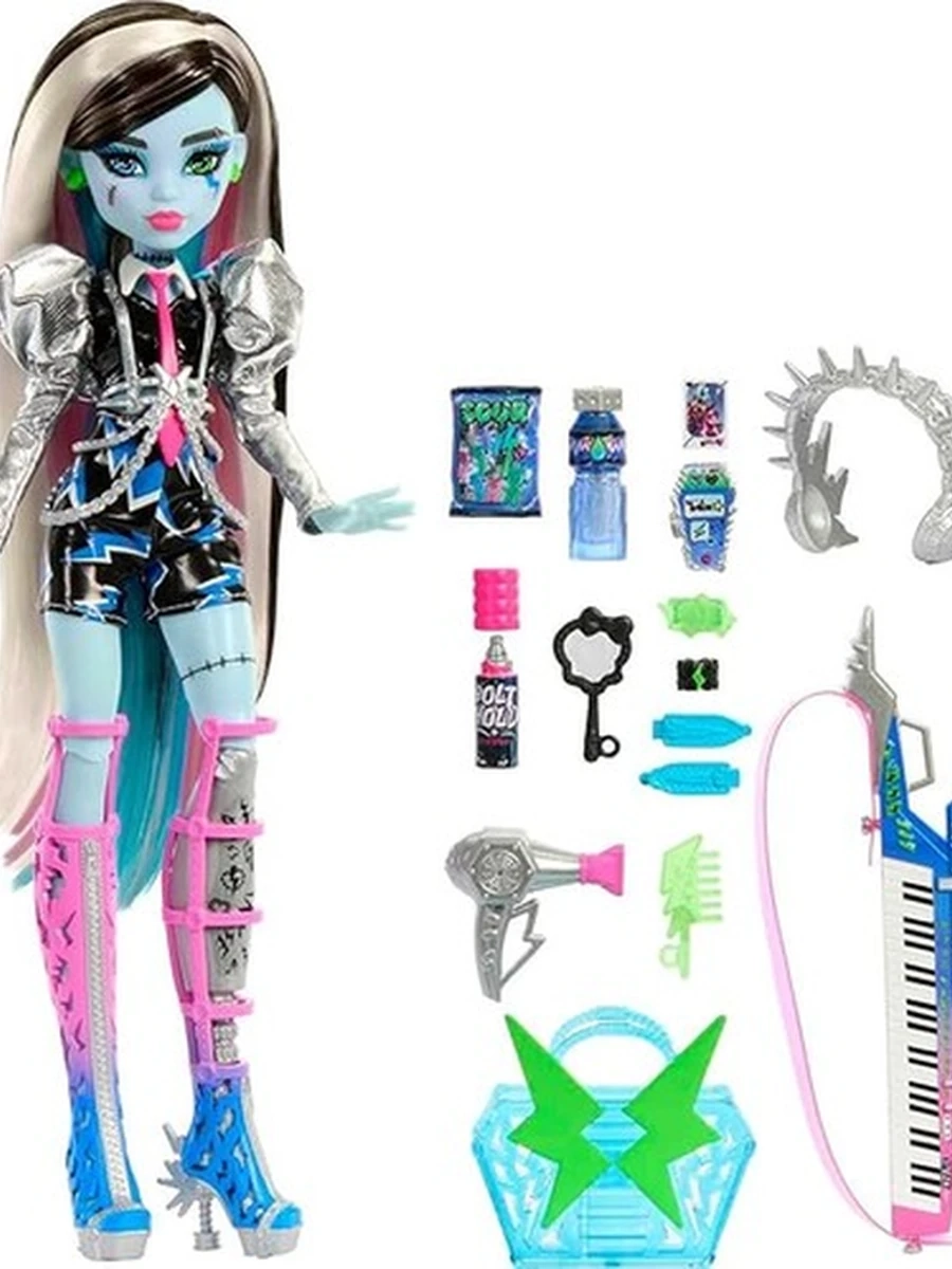 Оригинальная кукла Monster High Amped Up Frankie Stein Rockstar with Instrument
