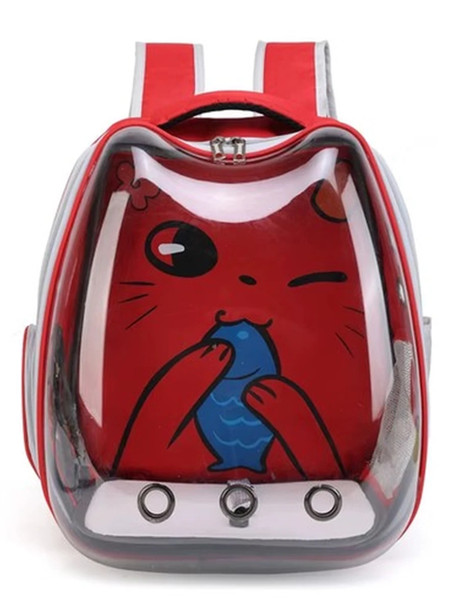 Рюкзак-переноска LOFFEPET Прозрачнаяс изображением кошек красный 32*25*40 /PET-XB-N058/ (ЭлЧин)