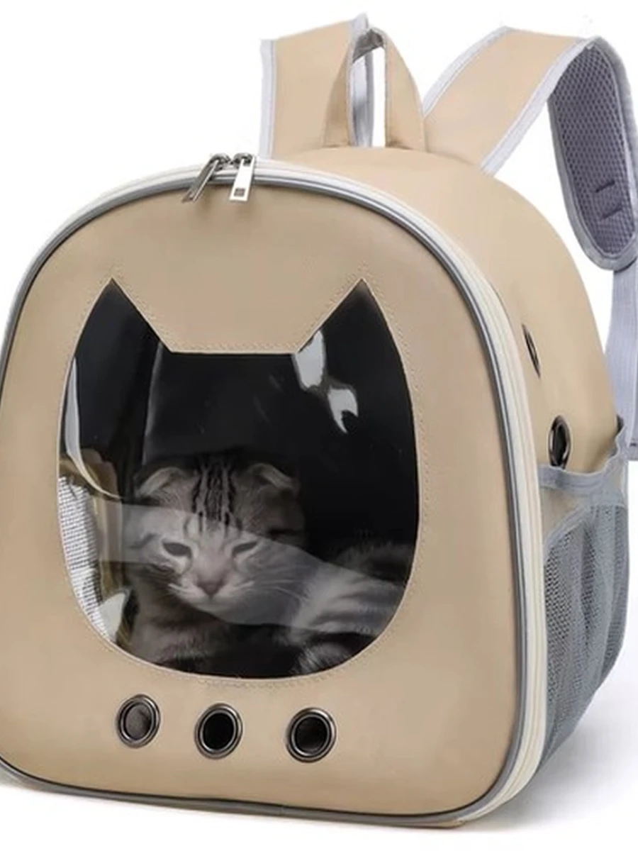 Рюкзак-переноска LOFFEPET в виде кошачьей головы хаки 34*30*20 /PET23-XB07-06/ (ЭлЧин)