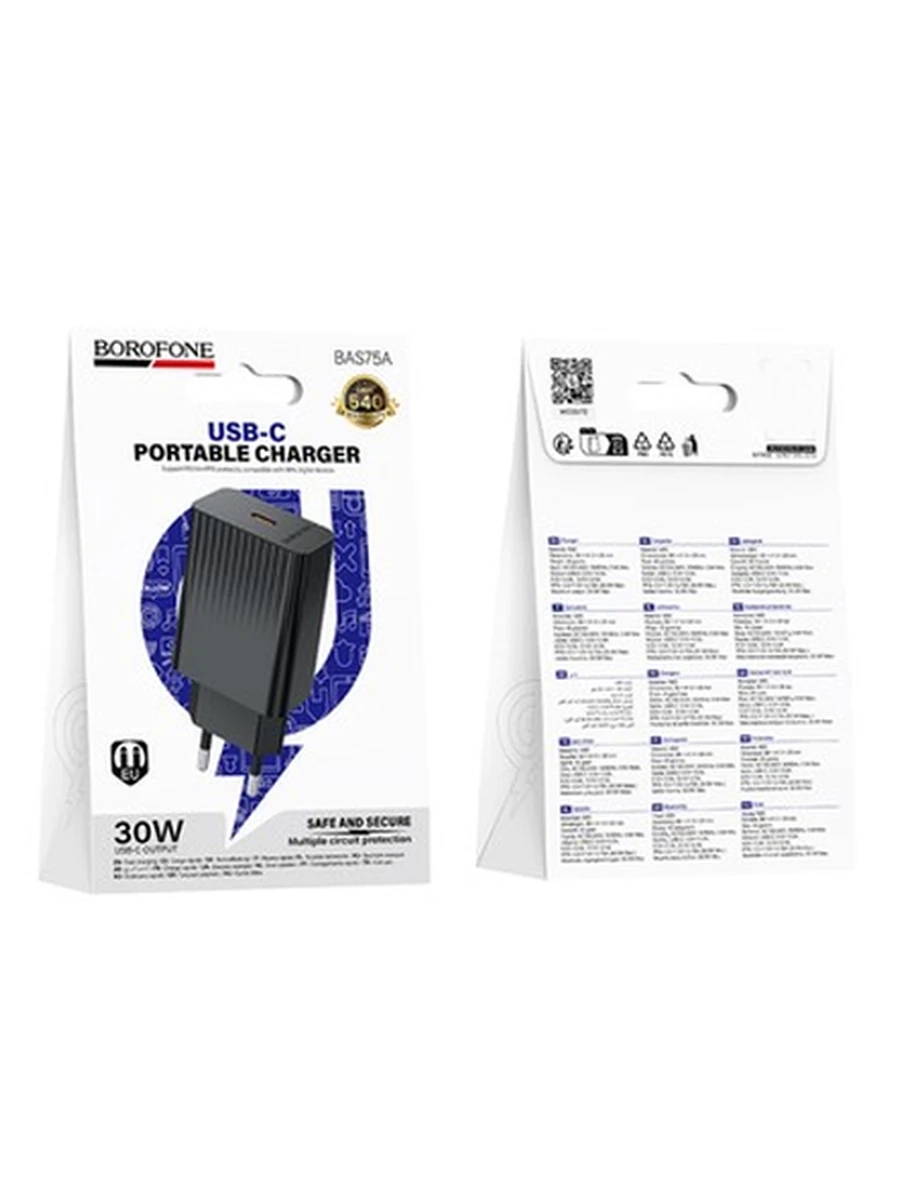 Сетевые адаптеры BOROFONE BAS75A Source single port PD30W charger(EU) (black)
