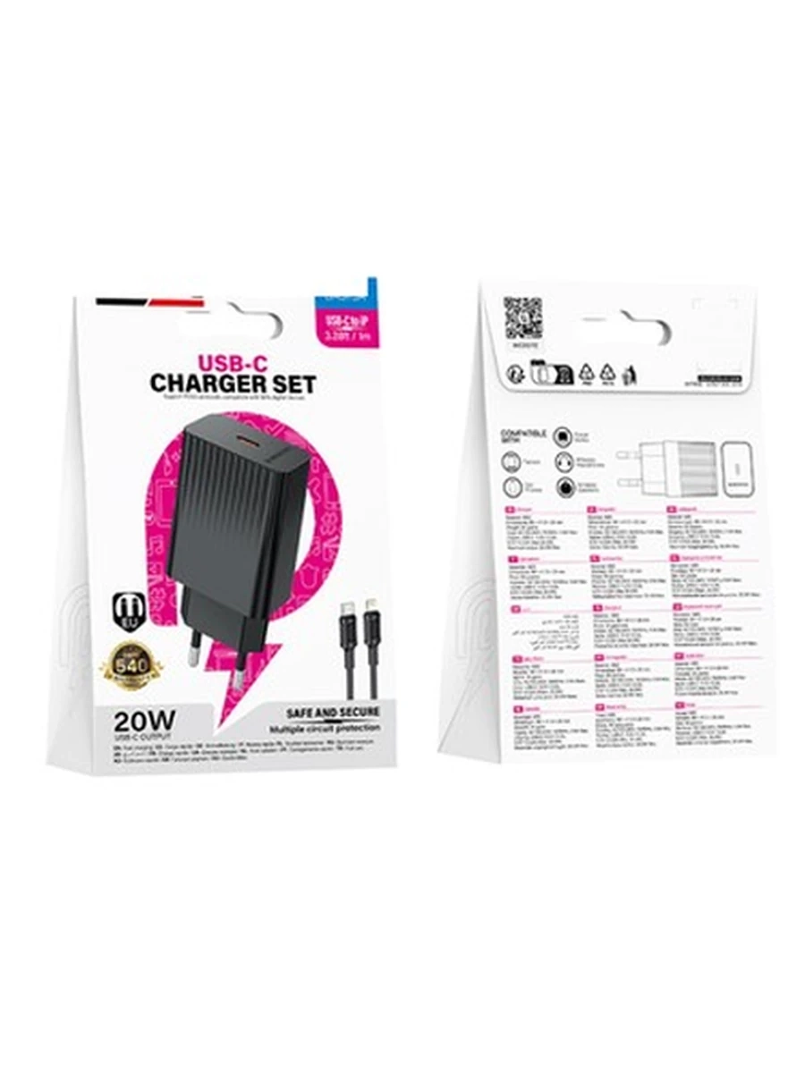 Сетовое Зарядное Устройство BOROFONE BAS73A Source single port PD20W charger set(C to iP)(EU)(black)