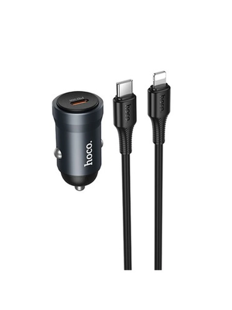 Авто Зарядное Устройство HOCO Z62A Energy single port PD30W car charger set(C to iP)metal gray