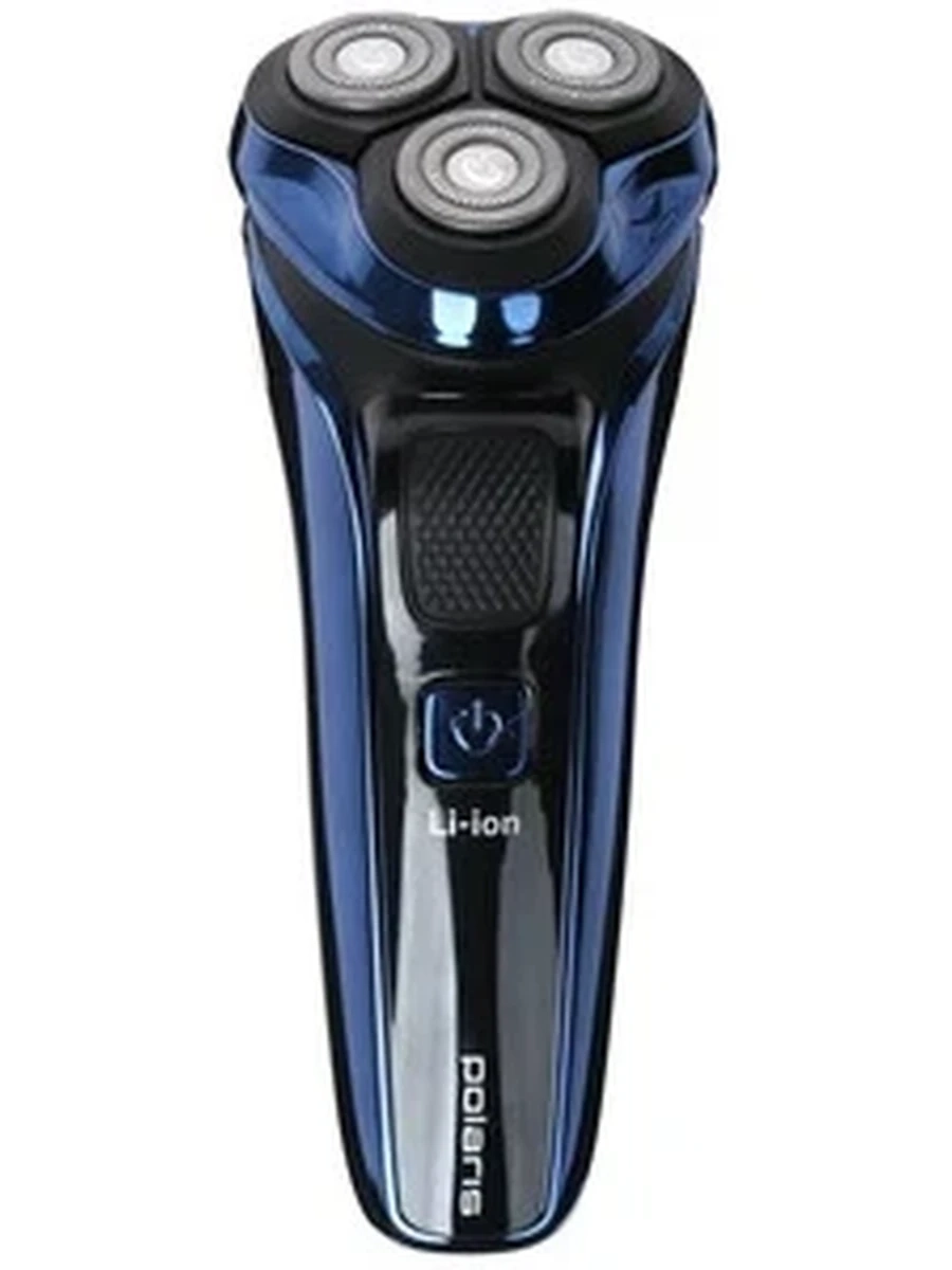 Электробритва Polaris PMR 0304R PRO 5 черный синий [бритье: влажное/сухое, головок - 3, роторная, питание - от сети/от аккумулятора]
