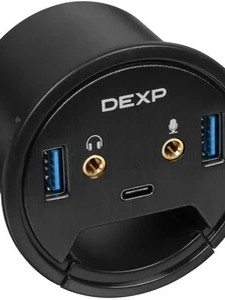 Док-станция DEXP (DESK-2U1C) [3.0, 2-ports, Type-C, Jack 3,5mm, Пластик, Черный]