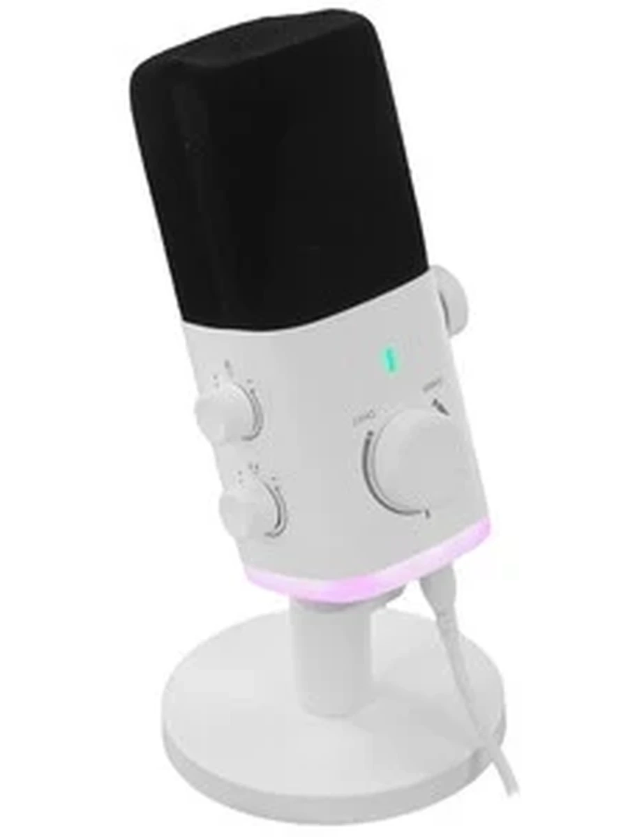 Микрофон Fifine AM9 [настольный, стриминговый, конденсаторный, USB, RGB подсветка, регулятор громкости, кнопка откл. звука, белый]