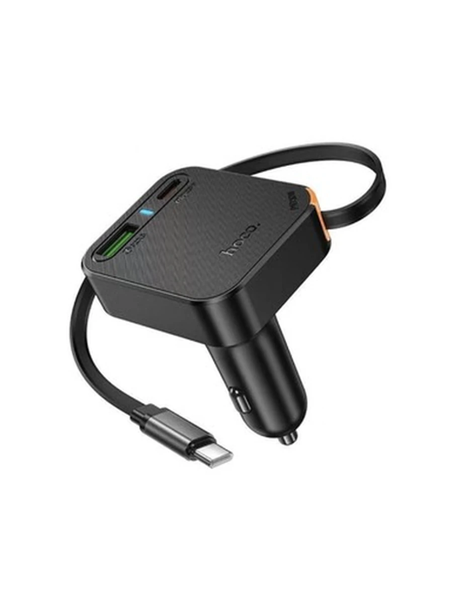 Авто адапторы HOCO NZ18 Guardian PD65W(2C1A) car charger with retractable cable(Black)