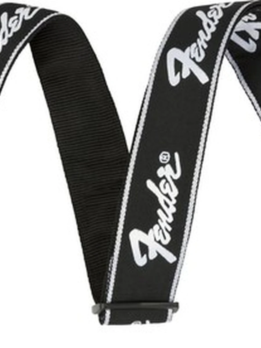 Fender Quick Grip Locking End Strap, Black with White Running Logo, 2"