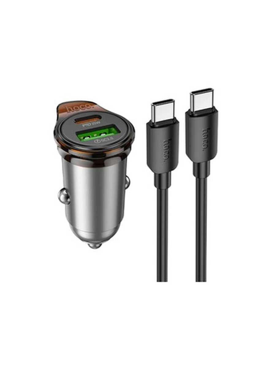 Авто Зарядное Устройство HOCO NZ16A Rigorous 43W dual port PD25W+QC3.0 (C to C) (Gray)